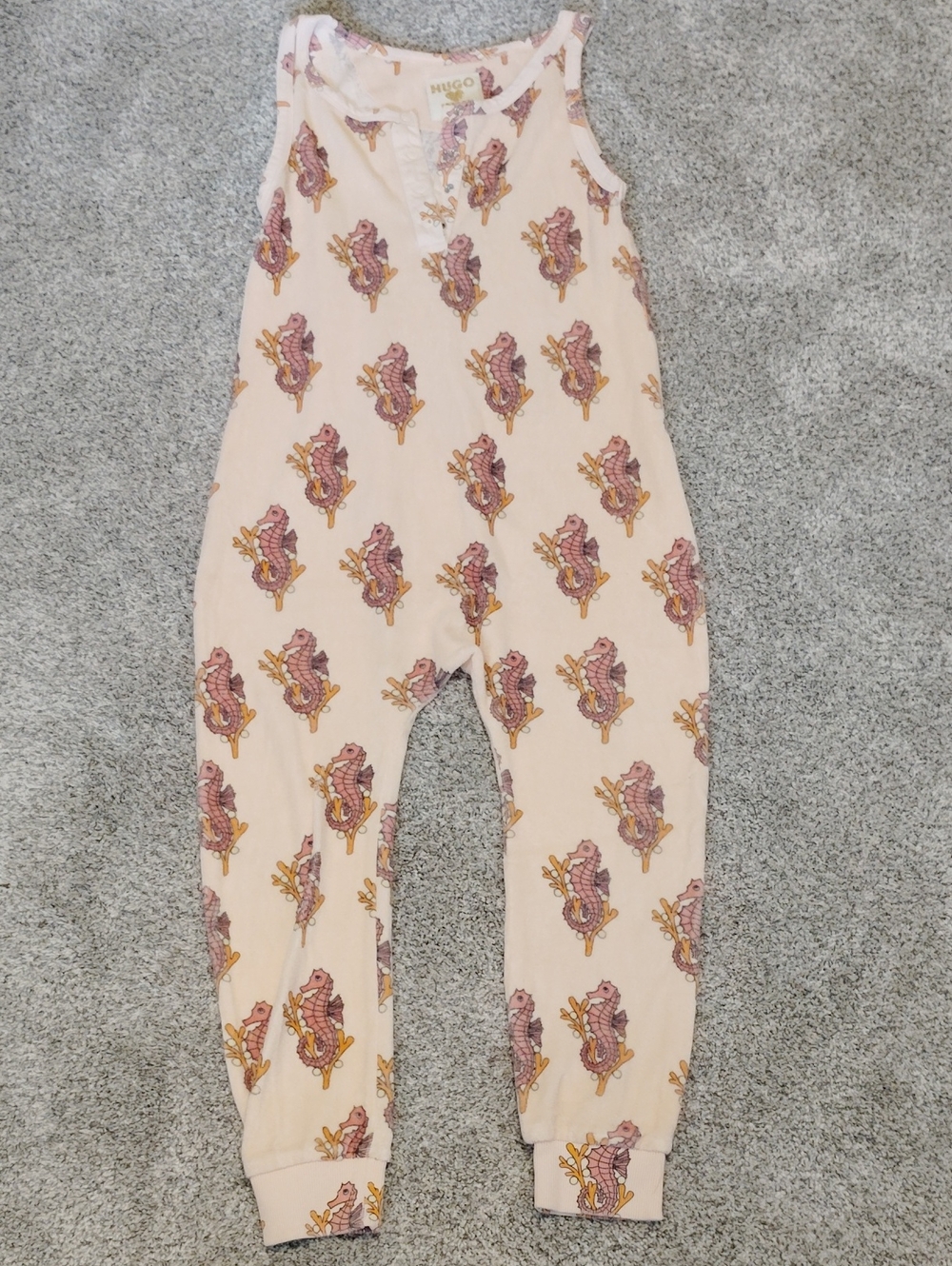 Hugo Loves Tiki Cream & Pink Seahorse Sleeveless Terry One-Piece